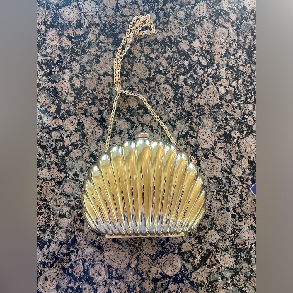 Gold Shell Clutch Bag